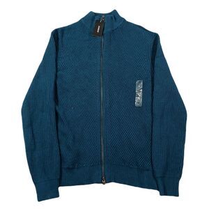 Alfani‎ Heavy Rib Zip-Front Sweater Jacket Mens Small Dark Green Cotton $70 NEW